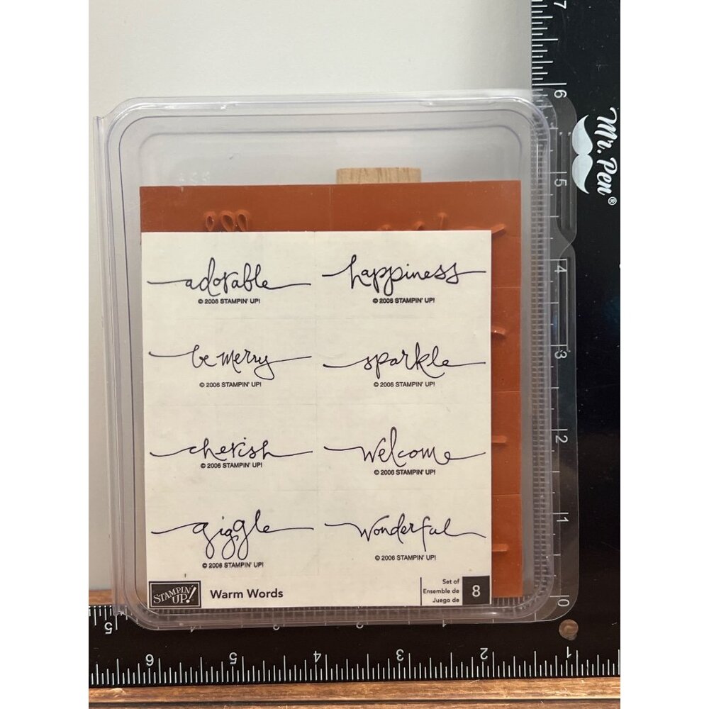 2006 STAMPIN' UP! WARM WORDS  WOOD MOUNTED RUBBER STAMP SET OF 8